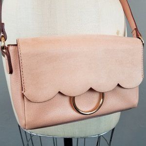 Lauren Conrad Poesie Scalloped Blush Leather Cross Body Purse Rose Gold Details